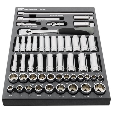 INGERSOLL-RAND 49 Piece 3/8 Inch Drive SAE/Metric Master Socket and Accessory Set 752001